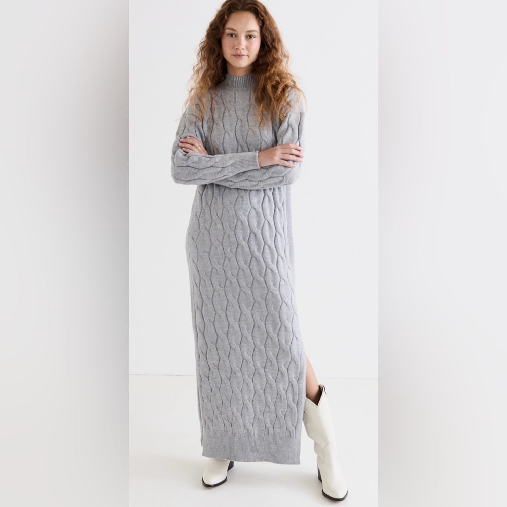 Line and Dot Women’s M Gray Long Sleeve Dorothy Sweater Maxi Dress Slit‎ Stretch